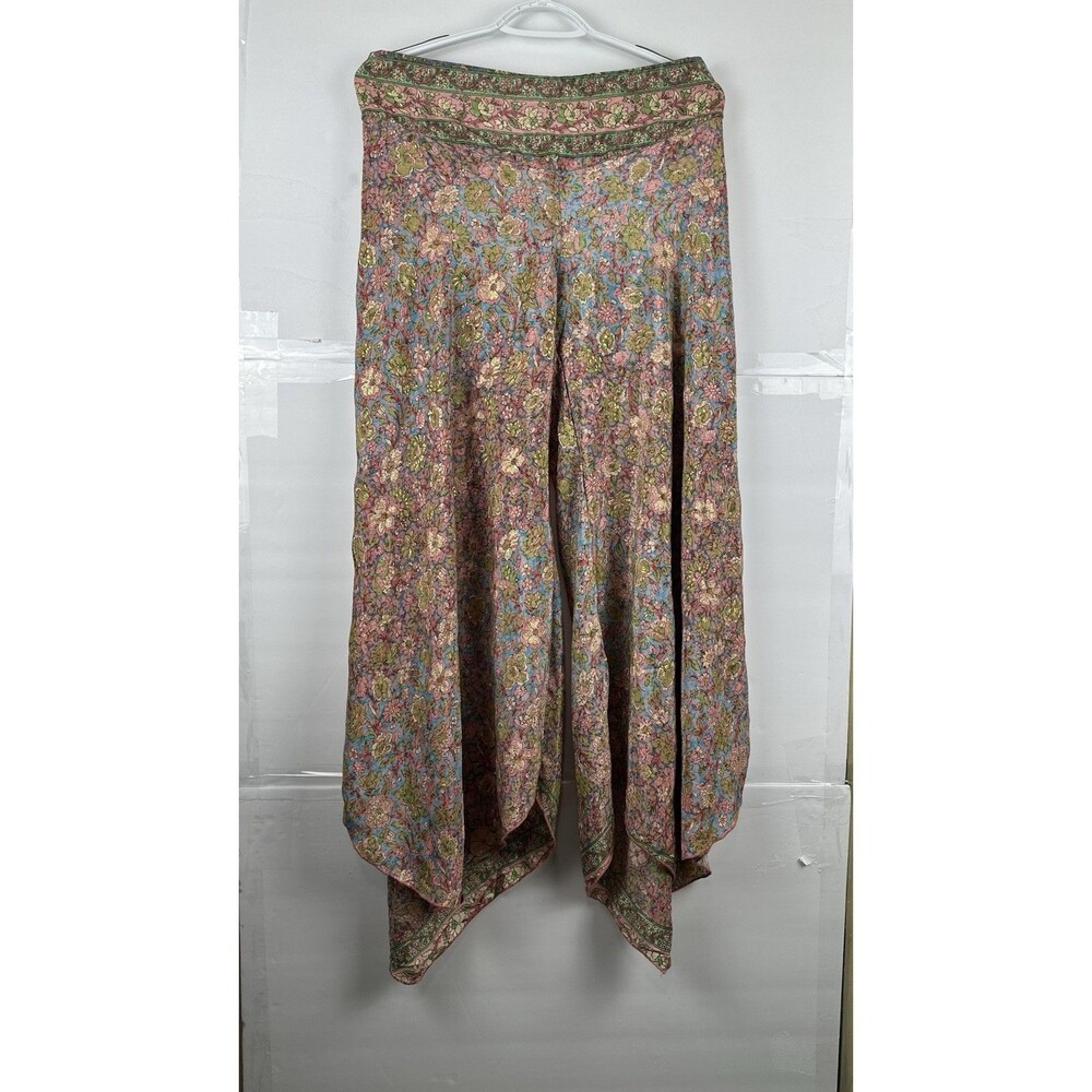 Boho Love Women's Wide Leg Silk Palazzo Pants Size M/L Metallic Floral